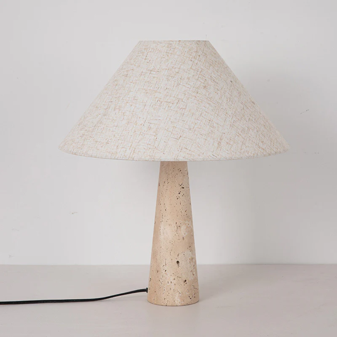 Faryna | Lampa stołowa materiałowa z podstawą z trawertynu