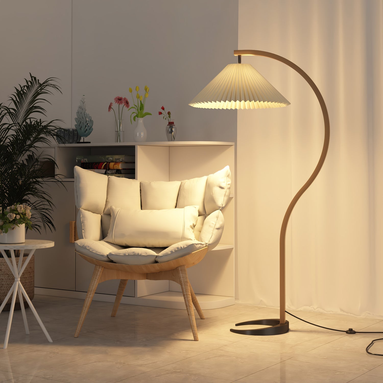 Clavina | Zakrzywiona drewniana lampa podłogowa