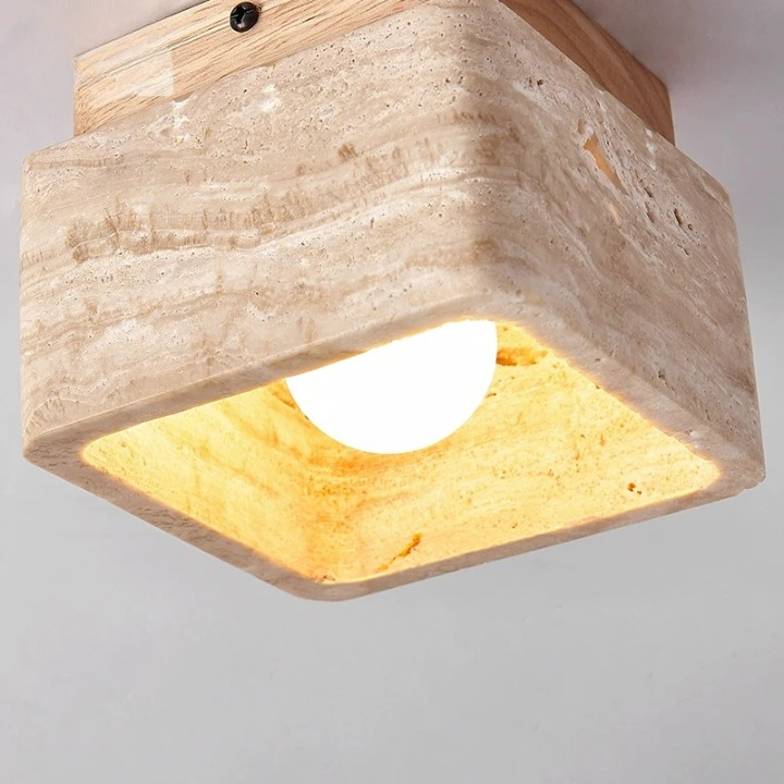 Liora | Kwadratowa lampa sufitowa LED z drewna trawertynowego