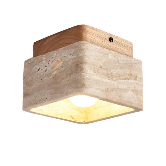 Liora | Kwadratowa lampa sufitowa LED z drewna trawertynowego