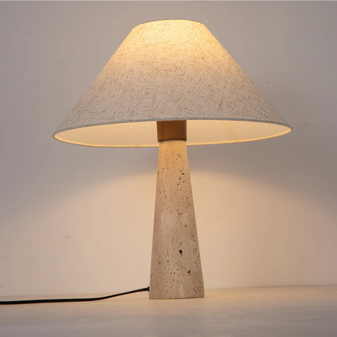Faryna | Lampa stołowa materiałowa z podstawą z trawertynu