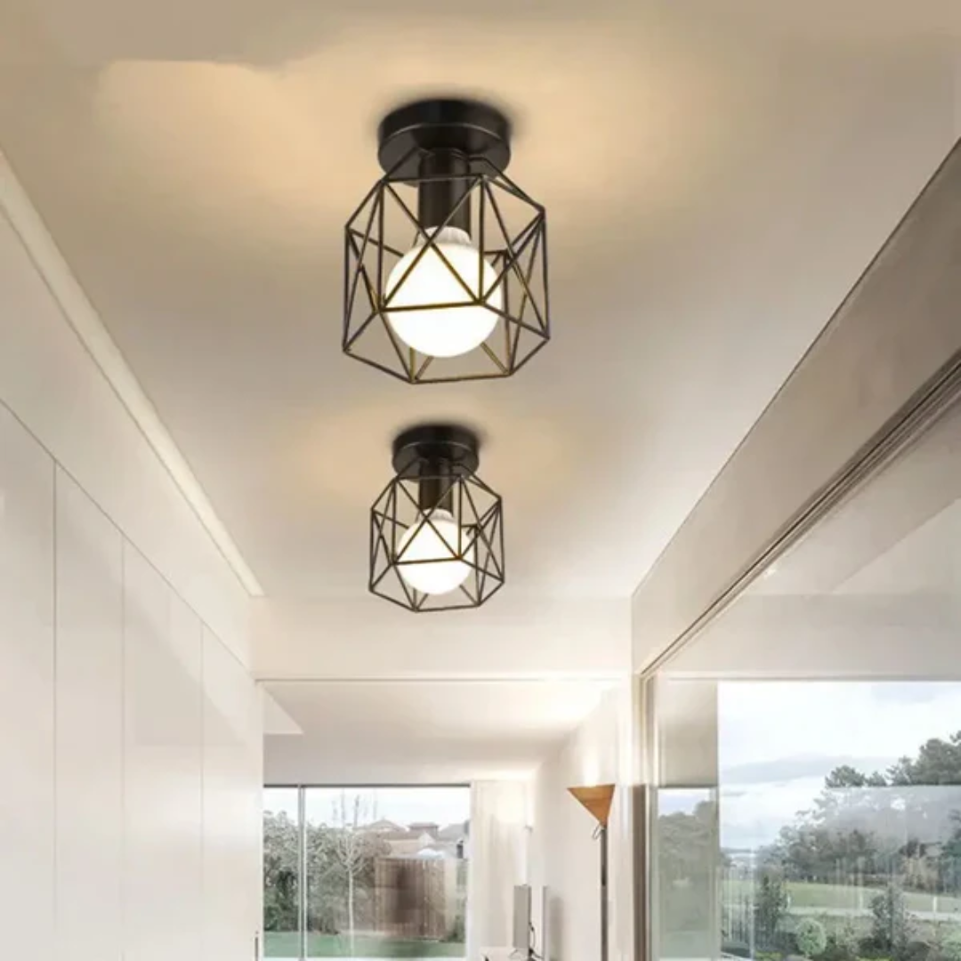 Geometryczna dioda LED | Lampa sufitowa w stylu metalowej klatki