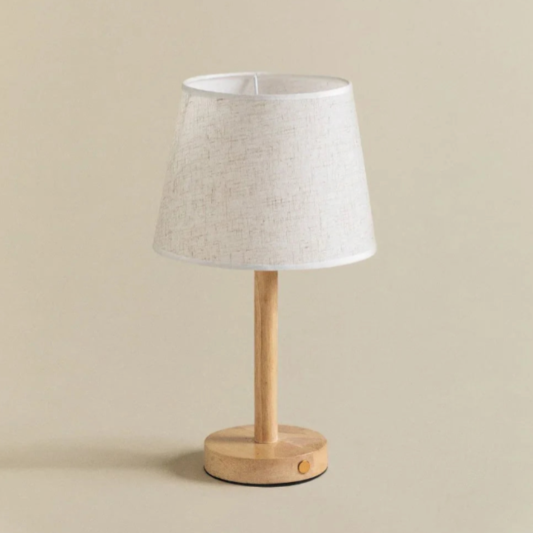 Drewniana lampa stołowa LED | Bezprzewodowa lampka nocna