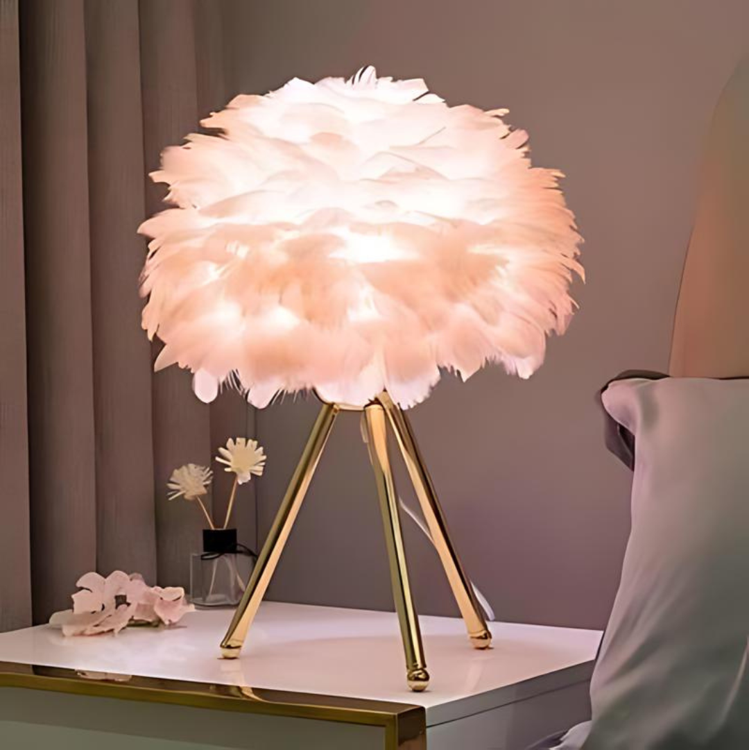 Lunara | Lampa stołowa z abażurem z piór