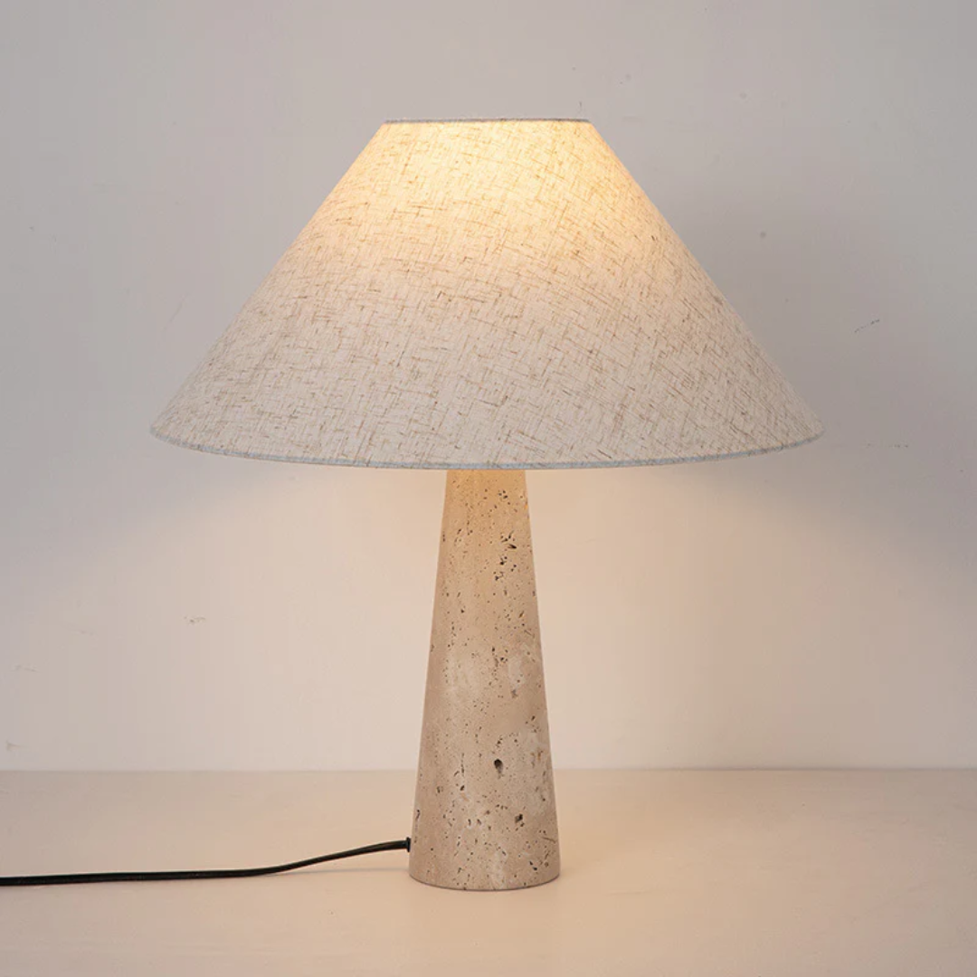 Faryna | Lampa stołowa materiałowa z podstawą z trawertynu