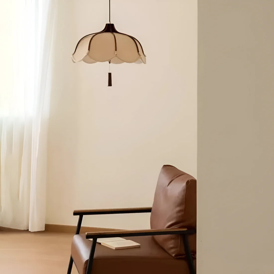 Hanami | Nowoczesna lampa wisząca w kształcie kwiatu z tkaniny Wabi Sabi