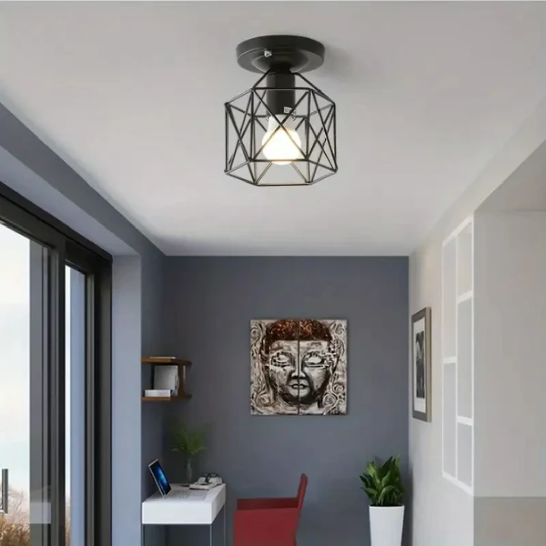Geometryczna dioda LED | Lampa sufitowa w stylu metalowej klatki