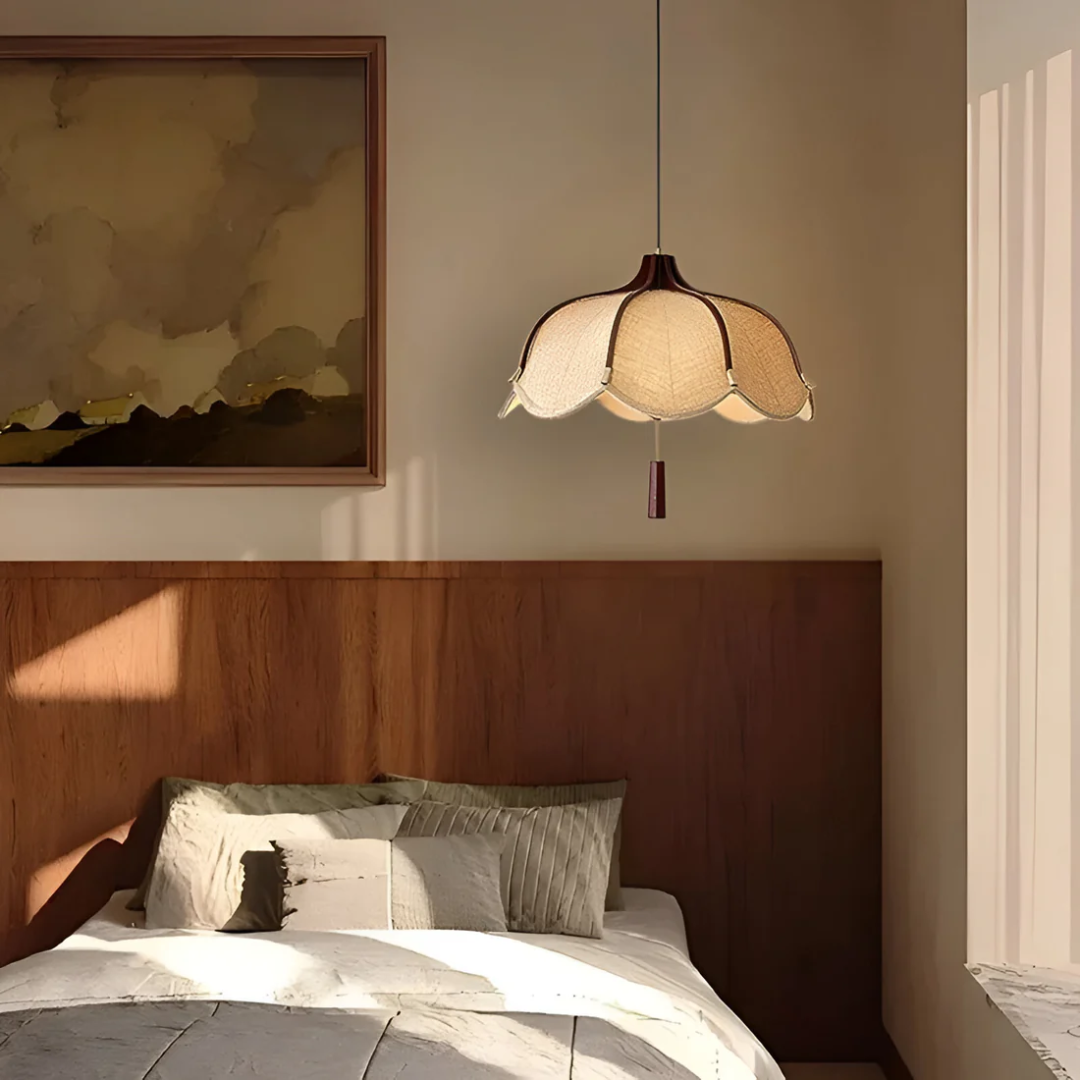 Hanami | Nowoczesna lampa wisząca w kształcie kwiatu z tkaniny Wabi Sabi