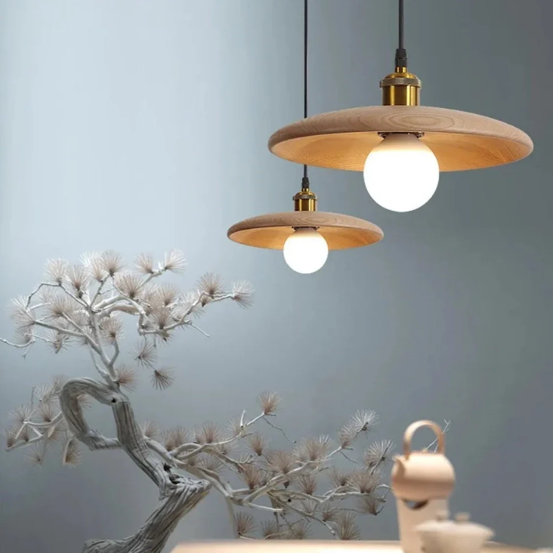 Oriva | Lampa wisząca w kształcie drewnianego krążka