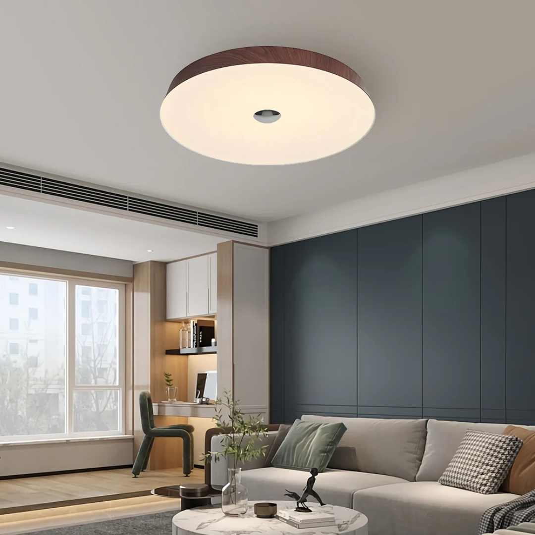 Terra | Okrągła lampa sufitowa LED o fakturze drewna