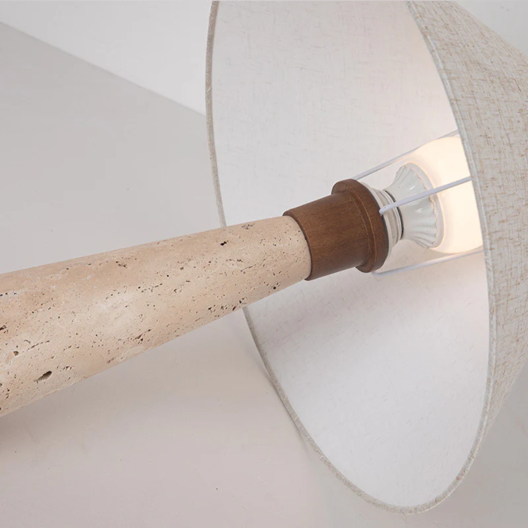 Faryna | Lampa stołowa materiałowa z podstawą z trawertynu