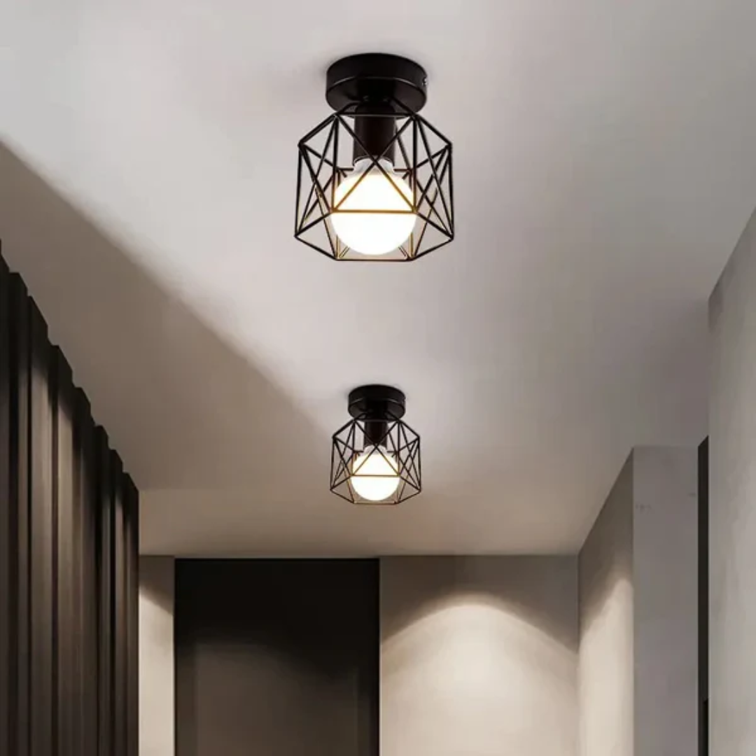 Geometryczna dioda LED | Lampa sufitowa w stylu metalowej klatki