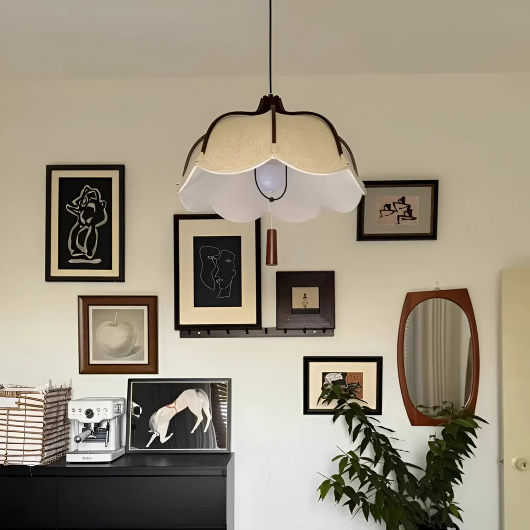 Hanami | Nowoczesna lampa wisząca w kształcie kwiatu z tkaniny Wabi Sabi