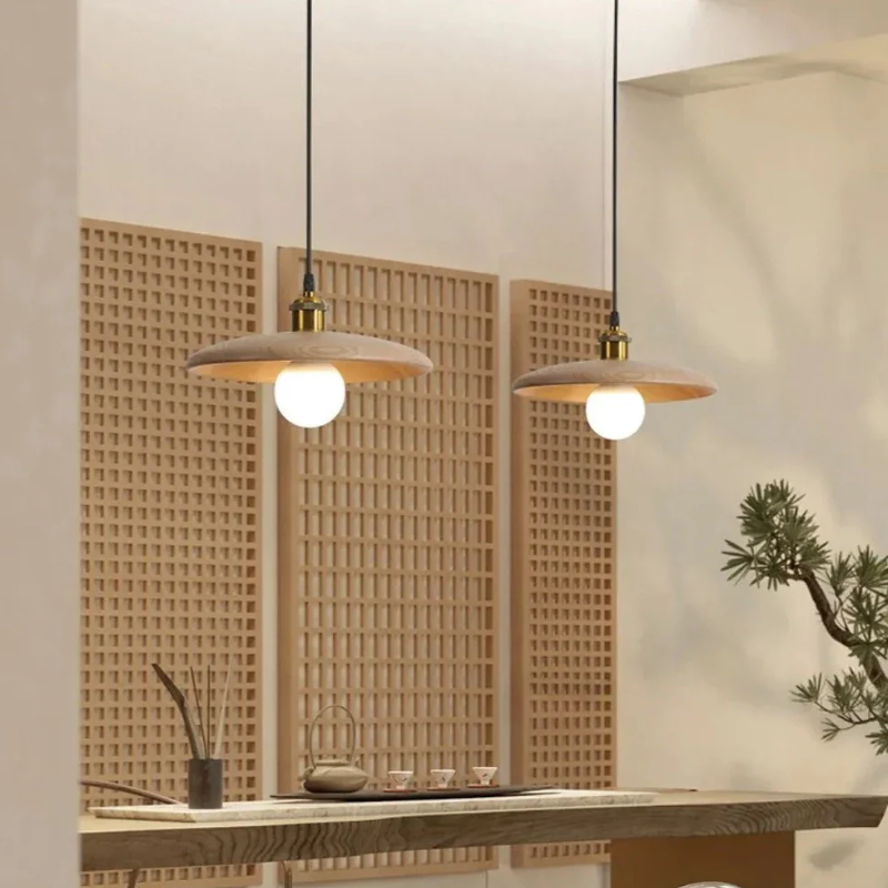 Oriva | Lampa wisząca w kształcie drewnianego krążka