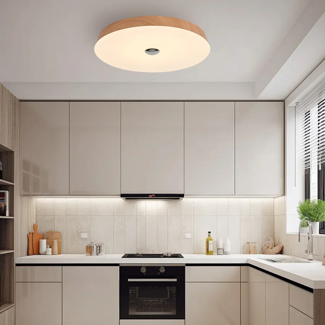 Terra | Okrągła lampa sufitowa LED o fakturze drewna