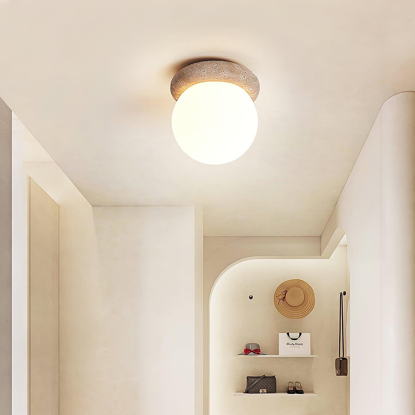 Auris | Okrągła lampa sufitowa LED z trawertynu