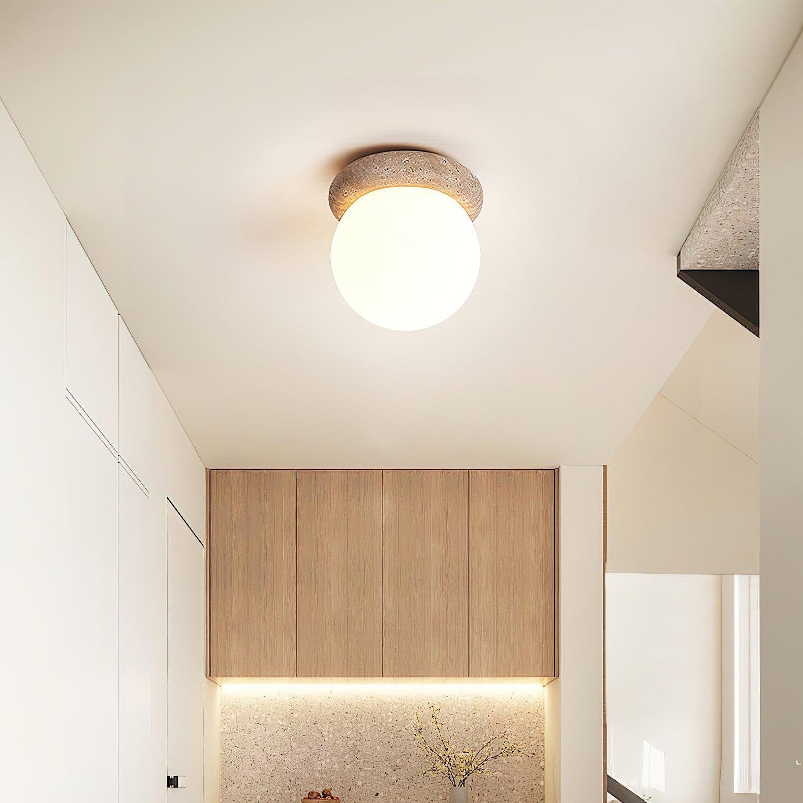 Auris | Okrągła lampa sufitowa LED z trawertynu
