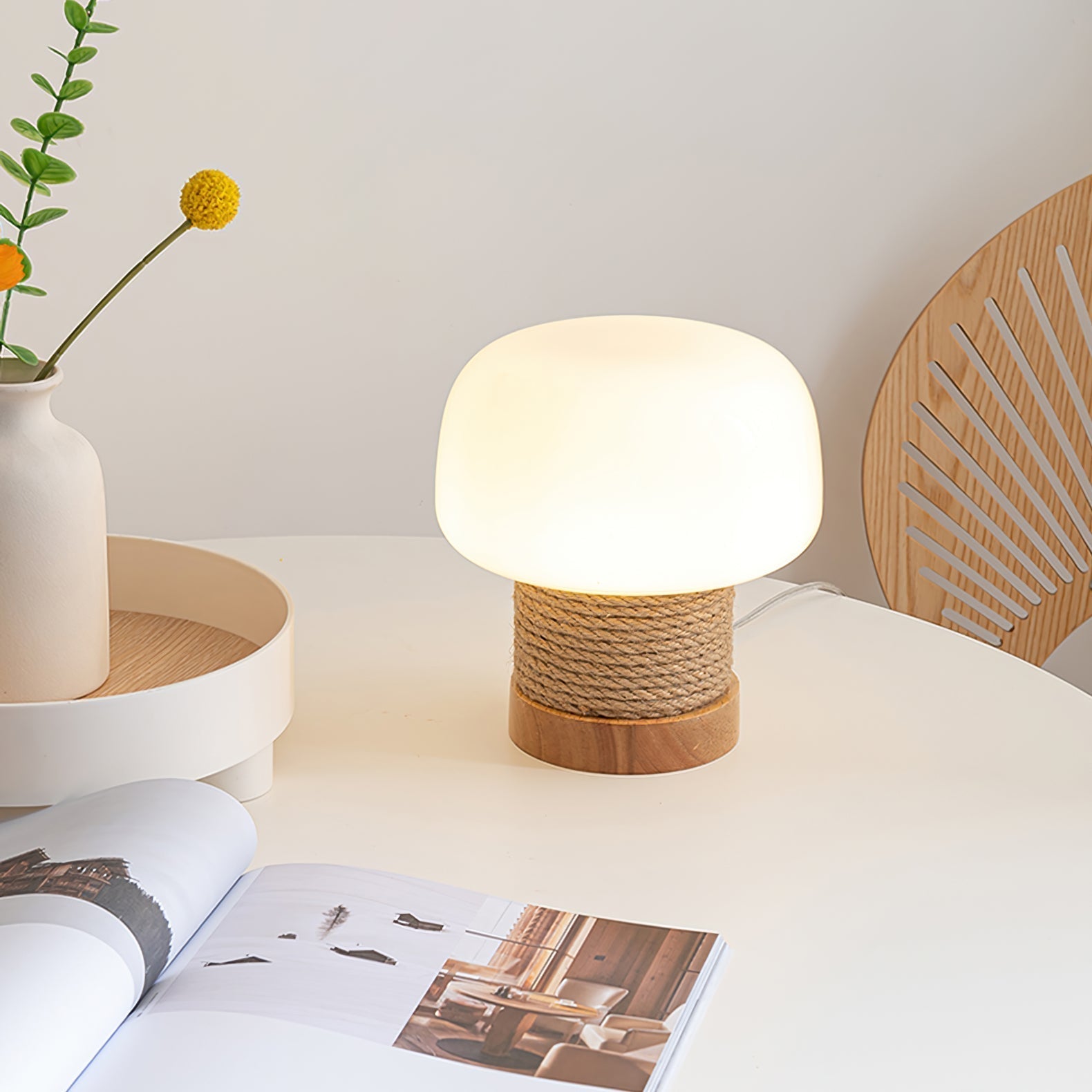 Lumo | Nowoczesna lampa stołowa LED z minimalistyczną drewnianą podstawą