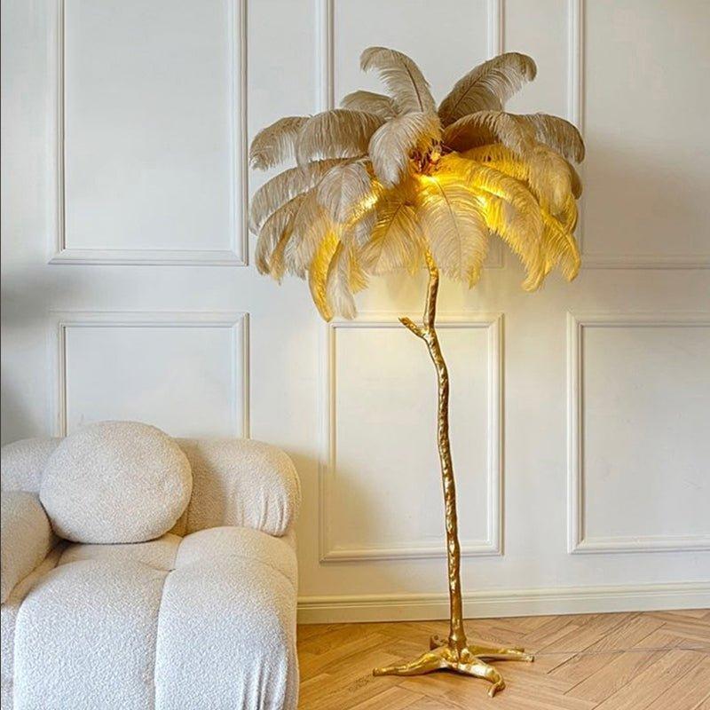 Nocturna | Lampa podłogowa z abażurem z piór, nowoczesny design