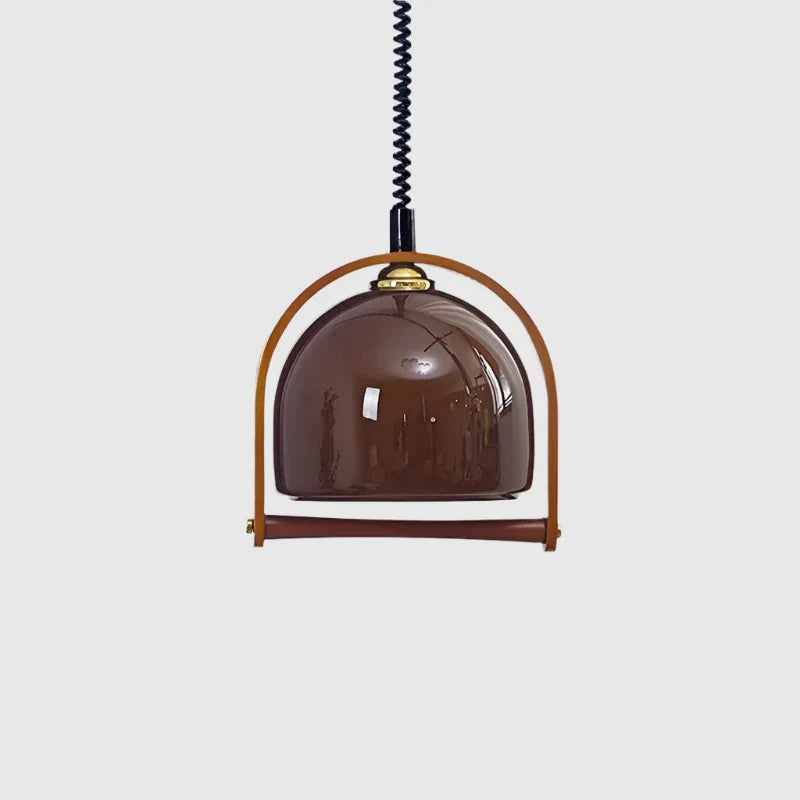 Amira | Kulista lampa wisząca z drewnianą ramą