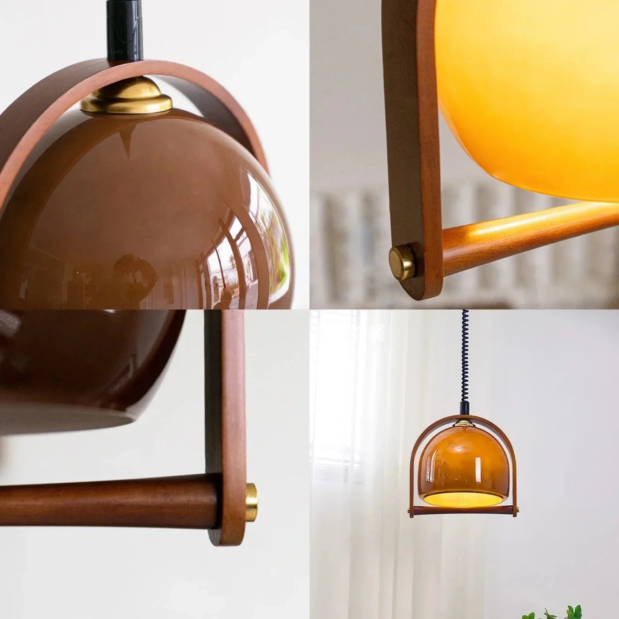 Amira | Kulista lampa wisząca z drewnianą ramą