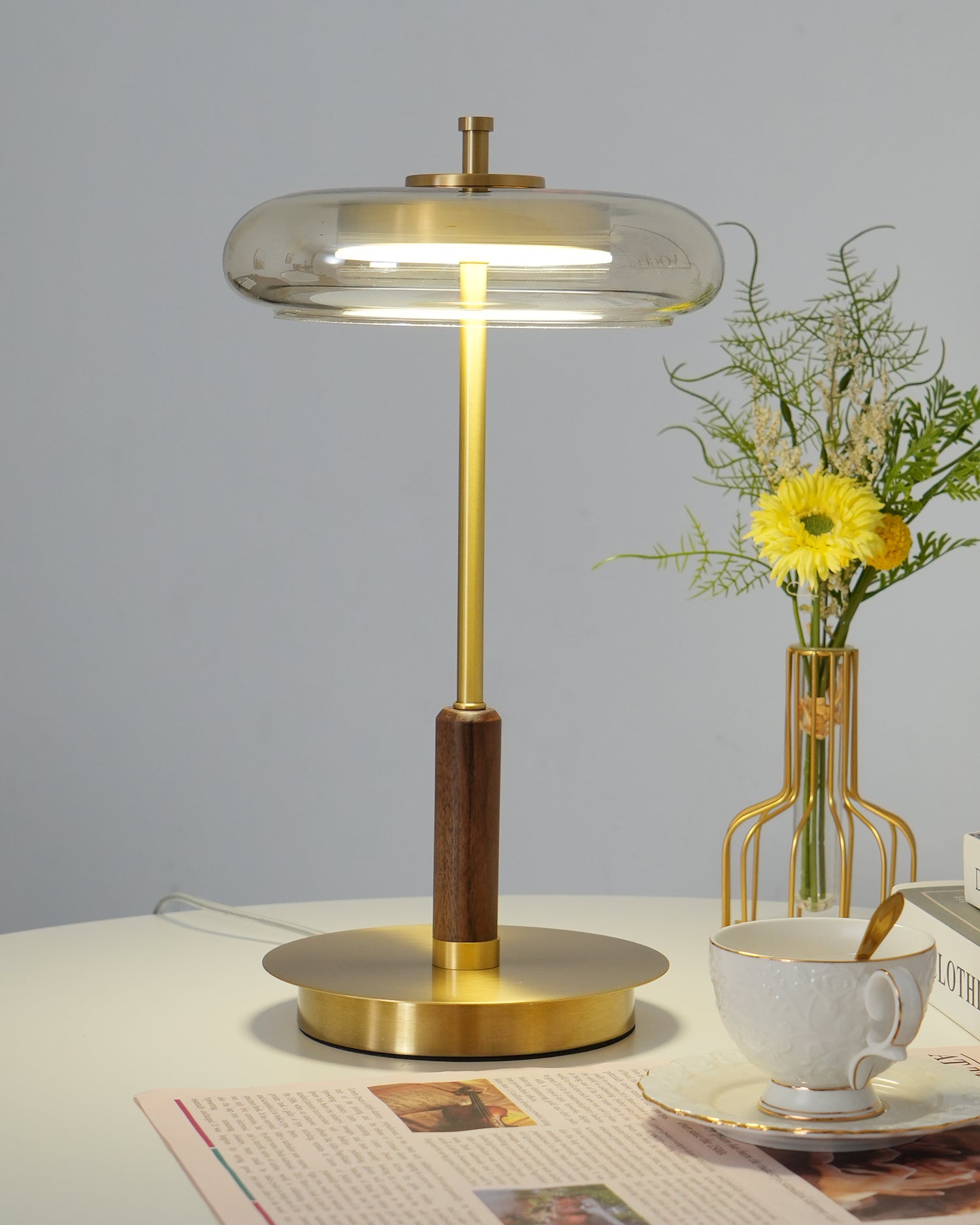 Lumisol | Lampa stołowa ze szkła i drewna