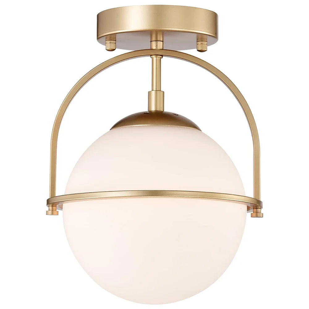 Nordora | Lampa sufitowa LED ze szkła mrożonego z mosiężną ramką