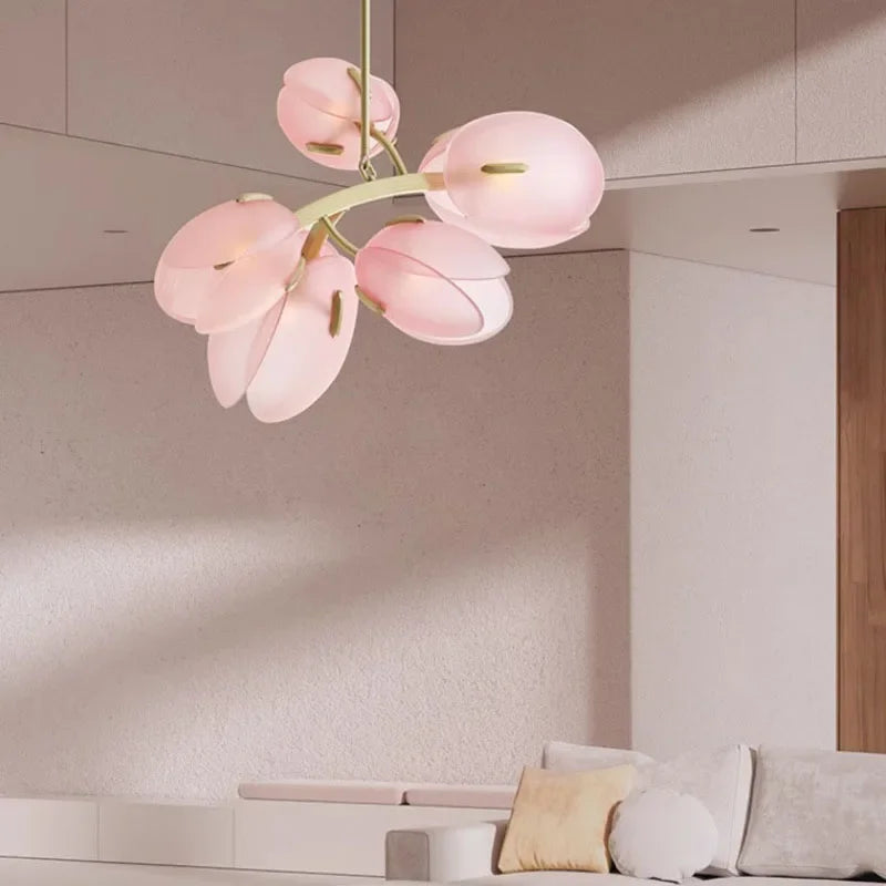 Nordlicht | Lampa sufitowa z różowego szkła w kształcie tulipana