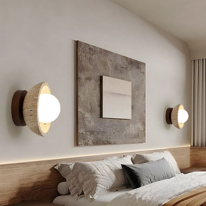 Boho | Kinkiet LED z naturalnego kamienia trawertynowego
