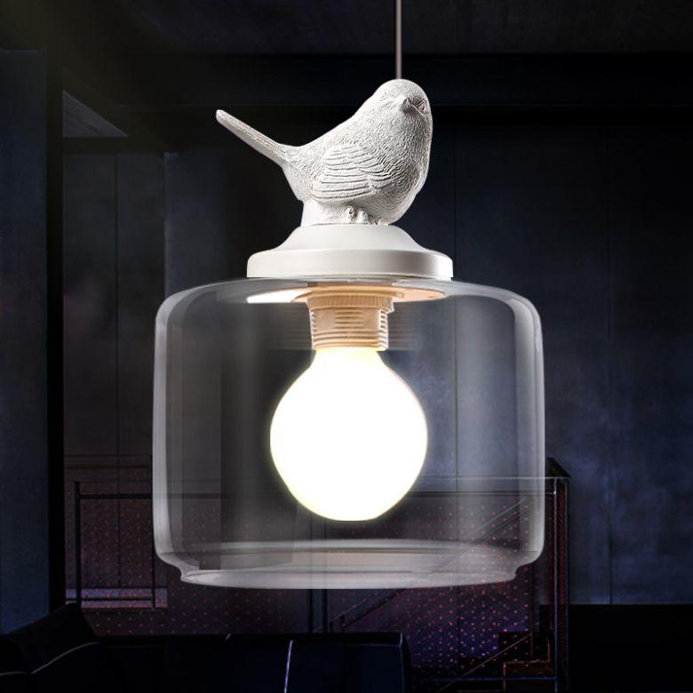 Avelora | Lampa wisząca z ptakiem i szklanym cylindrem