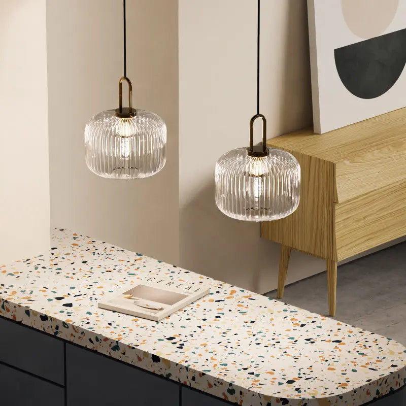 Clarena | Lampa wisząca w stylu szklanym z żłobieniami