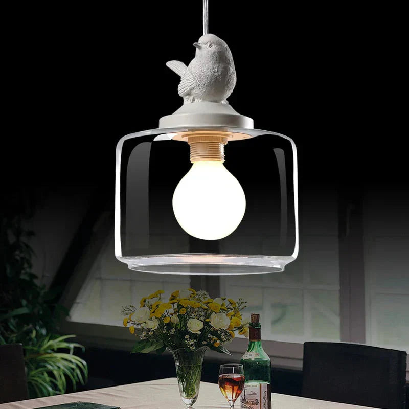 Avelora | Lampa wisząca z ptakiem i szklanym cylindrem
